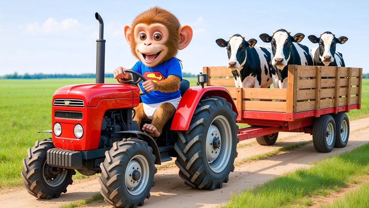 Monkey iZi Drives Tractor to Rescue a Dairy Cow from the Deep River 🐒🚜🐄 Unexpected Farm Adventure