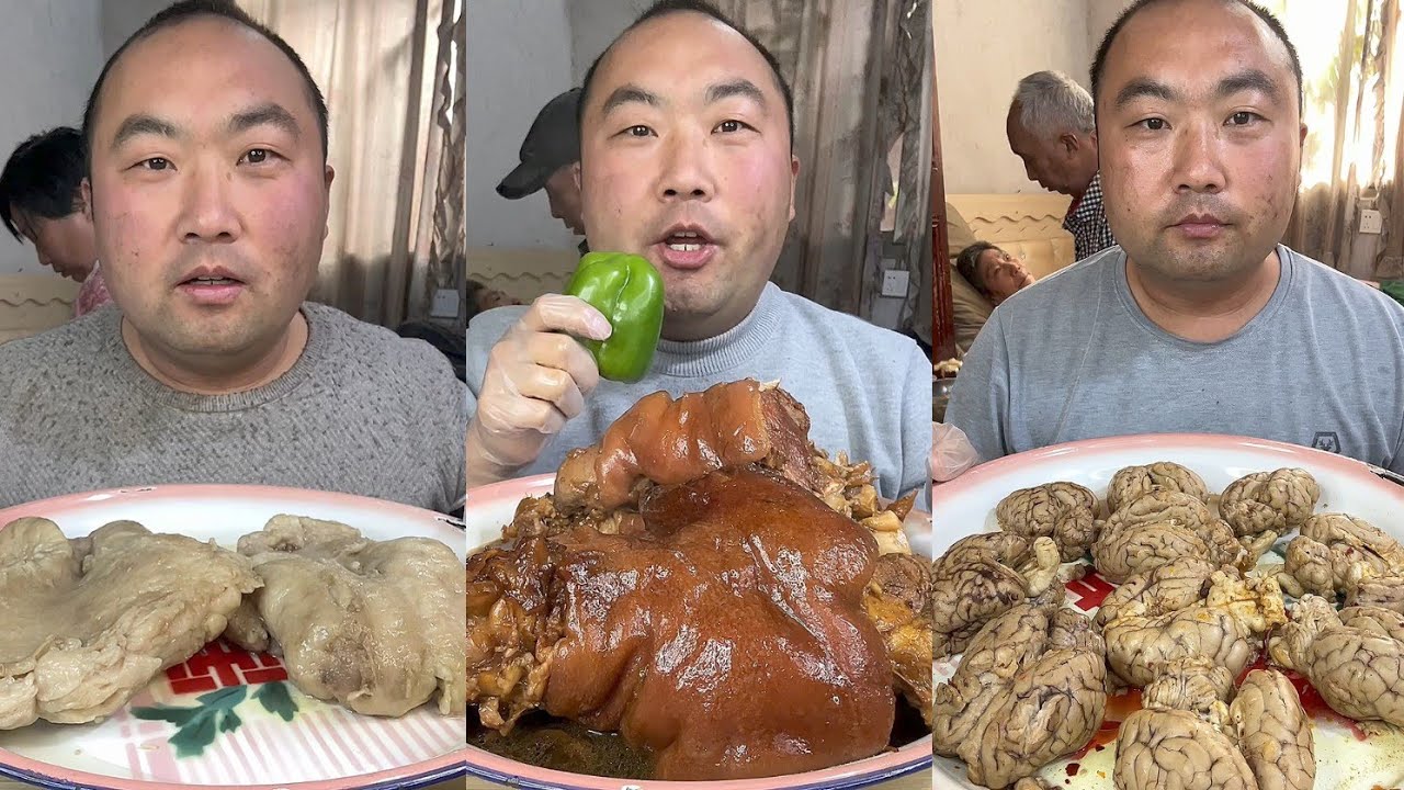 Mukbang # Part 215: Eat Sea Conch pig brain 🧠 belly pork bone head pig #pork #meat #delicious #beef 