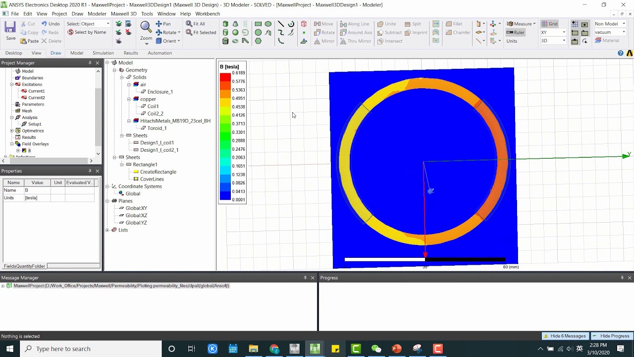 Magnetic flux density and permeability plot in ANSYS Maxwell