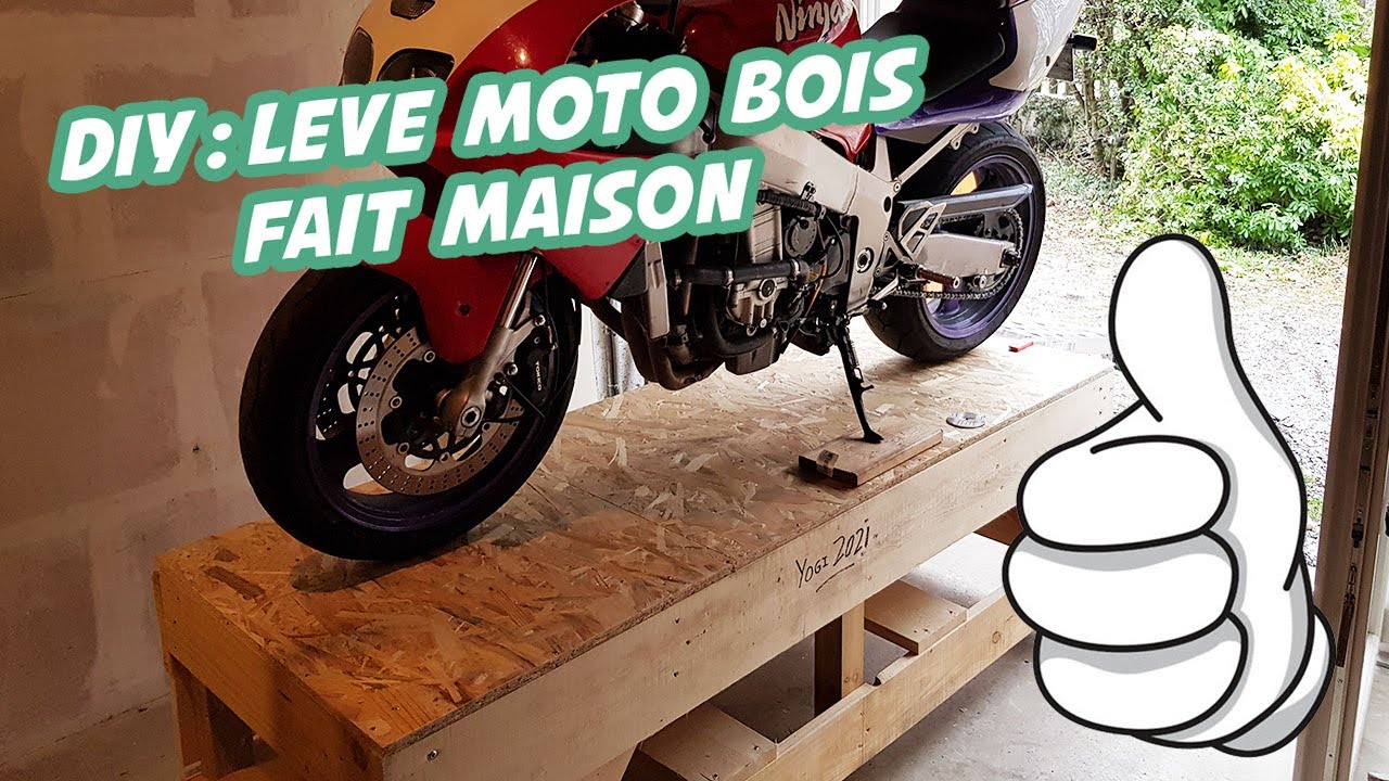 Lève moto plateforme atelier en bois fait maison