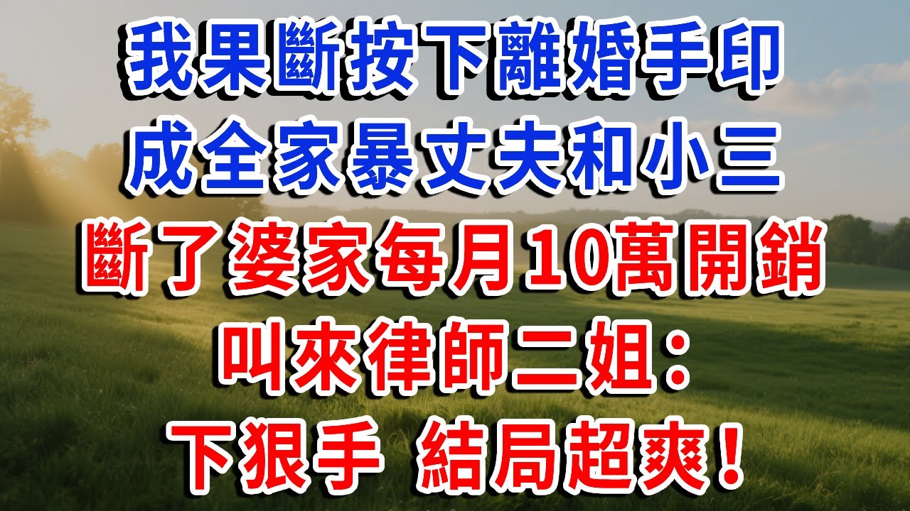 我果斷按下離婚手印，成全家暴丈夫和小三， 斷了婆家每月10萬開銷，叫來律師二姐：下狠手，結局超爽！#琴琴講故事 #為人處世#生活經驗#情感故事#晚年哲理#說故事#完結文