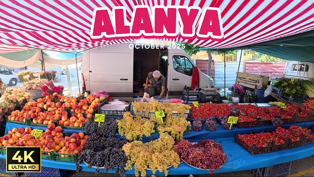 Poniedziałkowy targ Alanya Oba | Antalya Turcja | 13 października 2025 [4K HD]