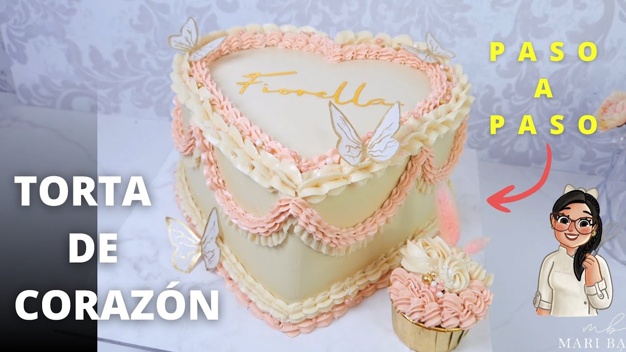 torta de corazon vintage / decoración con buttercream de chantilly