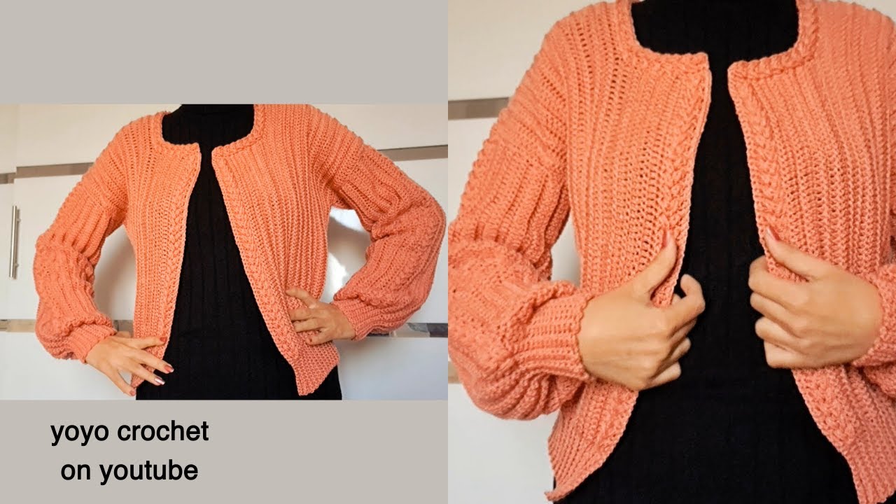 كروشية جاكيت - جارديجان سهل للمبتدئين وشرح لأى مقاس -  crochet jacket for beginners #يويو_كروشية