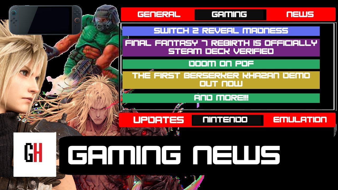 Gaming News 1/20 – Switch 2, FF7 Rebirth,DOOM on PDF, Jedi Survivor, PoE, GOG, SteamOS, and More