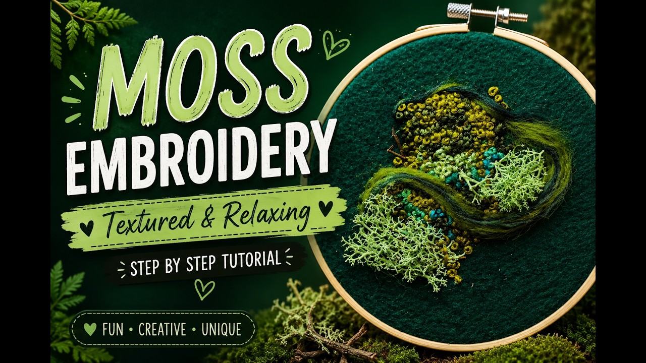 Moss hand embroidery piece