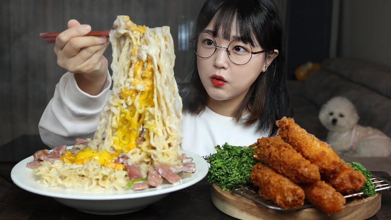 Сливочная паста и Жареные креветки | Mukbang Asmr