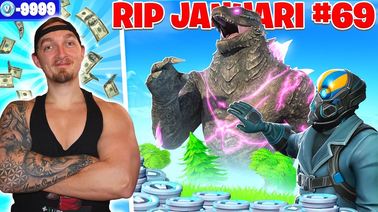KÖPER SKINS FÖR VARJE GÅNG JAG INTE BLIR GODZILLA I FORTNITE *RIP JANUARI #69*