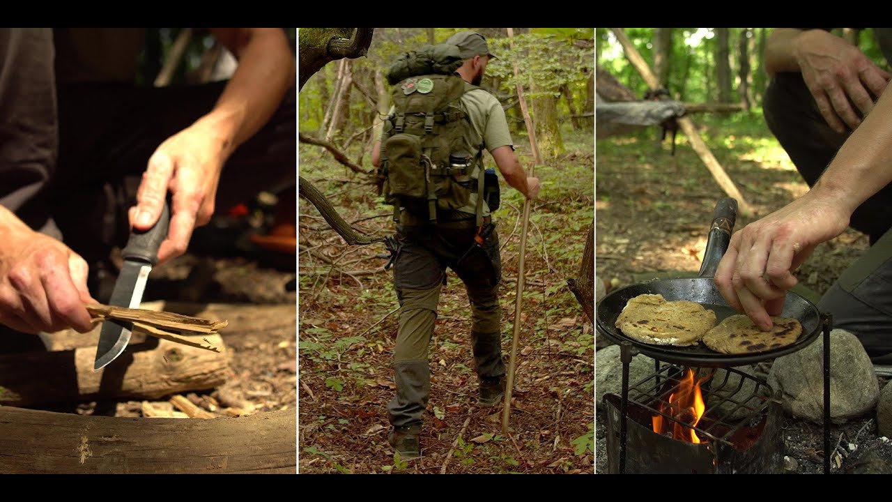 Vie en forêt : bushcraft, chapatis, omelette, réchaud à bois artisanal, couteau, hache