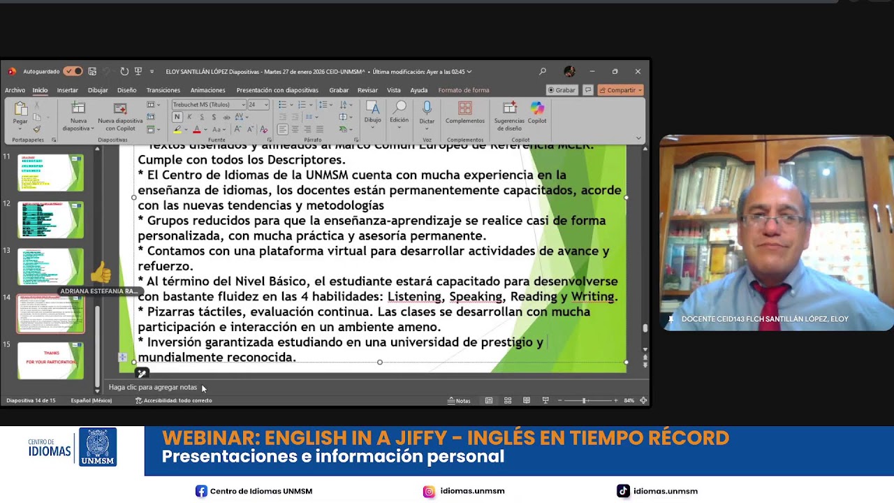 WEBINAR: ENGLISH IN A JIFFY - INGLÉS EN TIEMPO RÉCORD