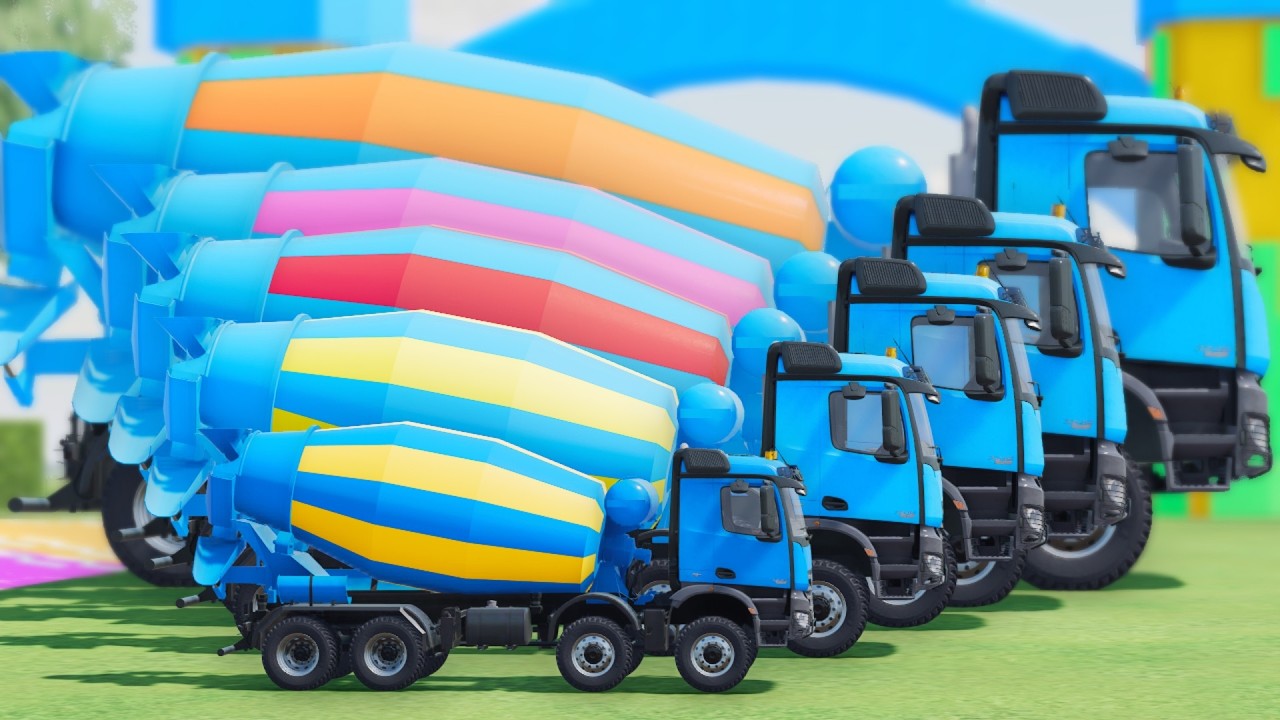 Garage with Colors - ALL MIXER TRUCK WITH DOUBLE FLATBED TRAILER TRUCK, SCANIA, KAMAZ, FS22 #A167