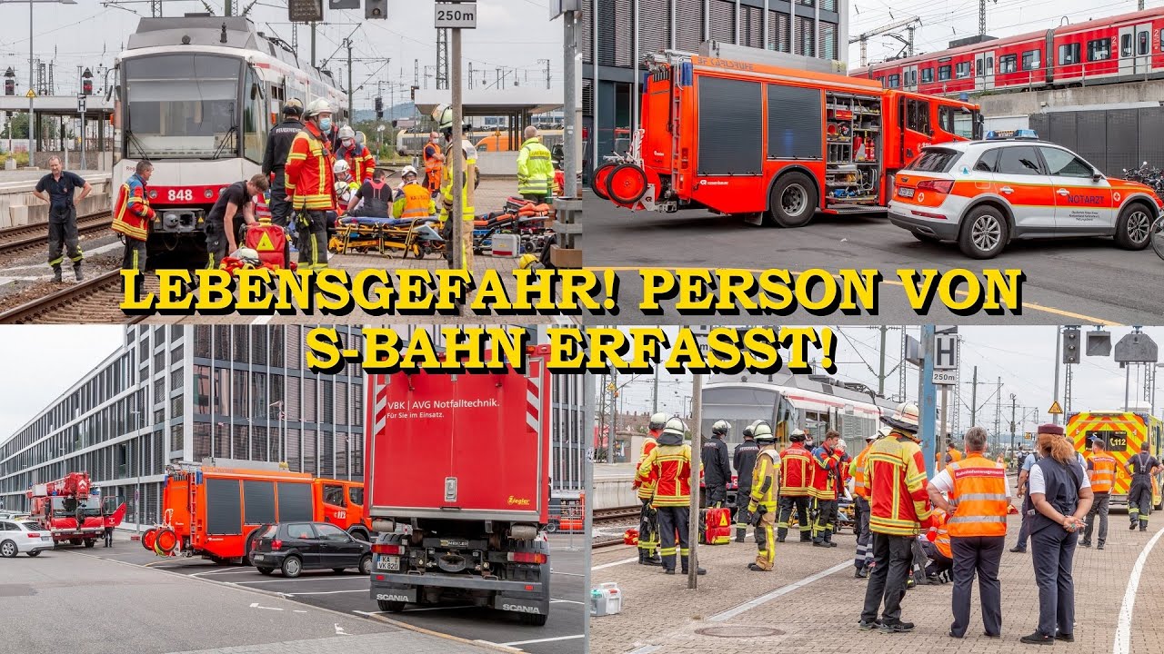 [Lebensgefahr nach Gleisüberquerung am Hauptbahnhof] - FEUERWEHR KARLSRUHE IM GROSSEINSATZ -