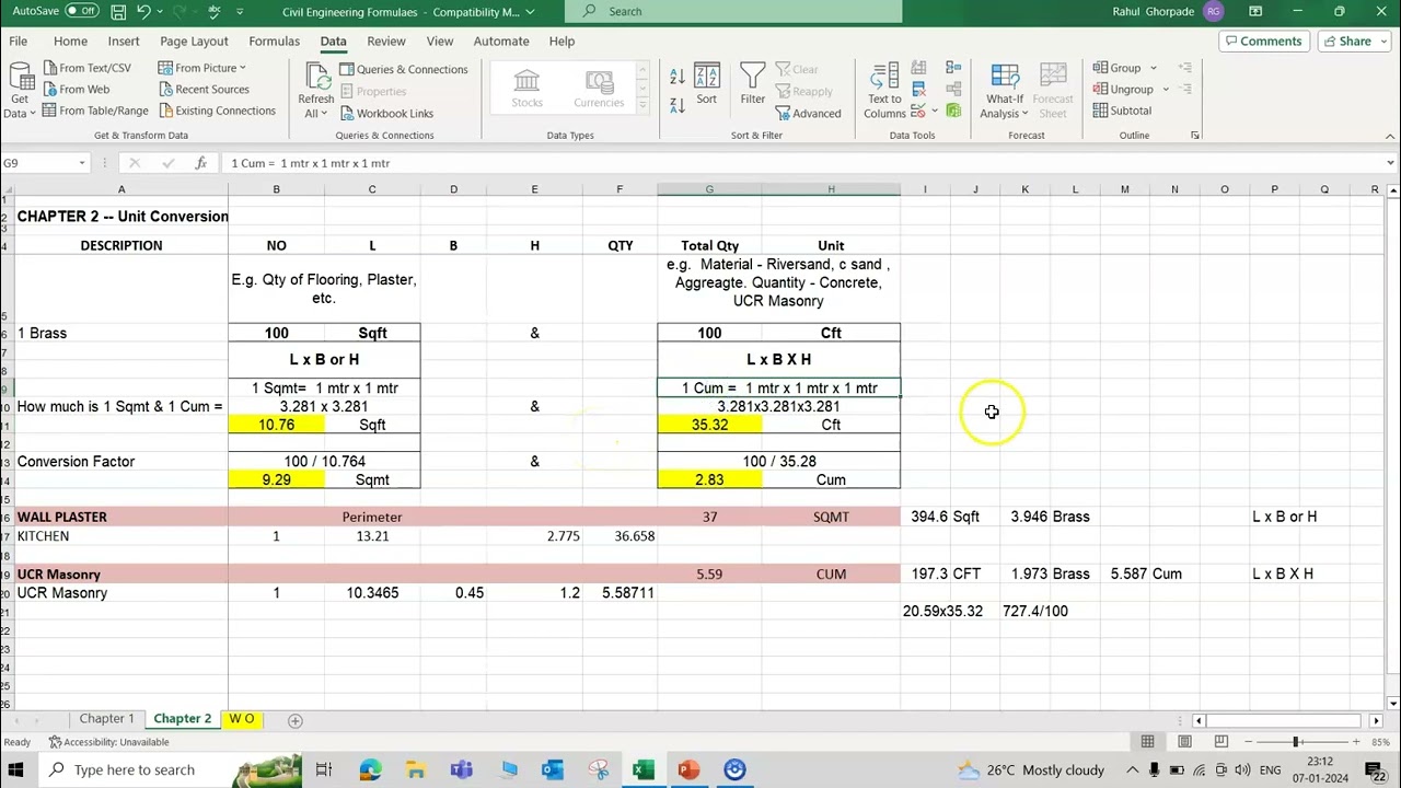 'Excel & Civil Engineering Tricks & Formulas' - Part 1