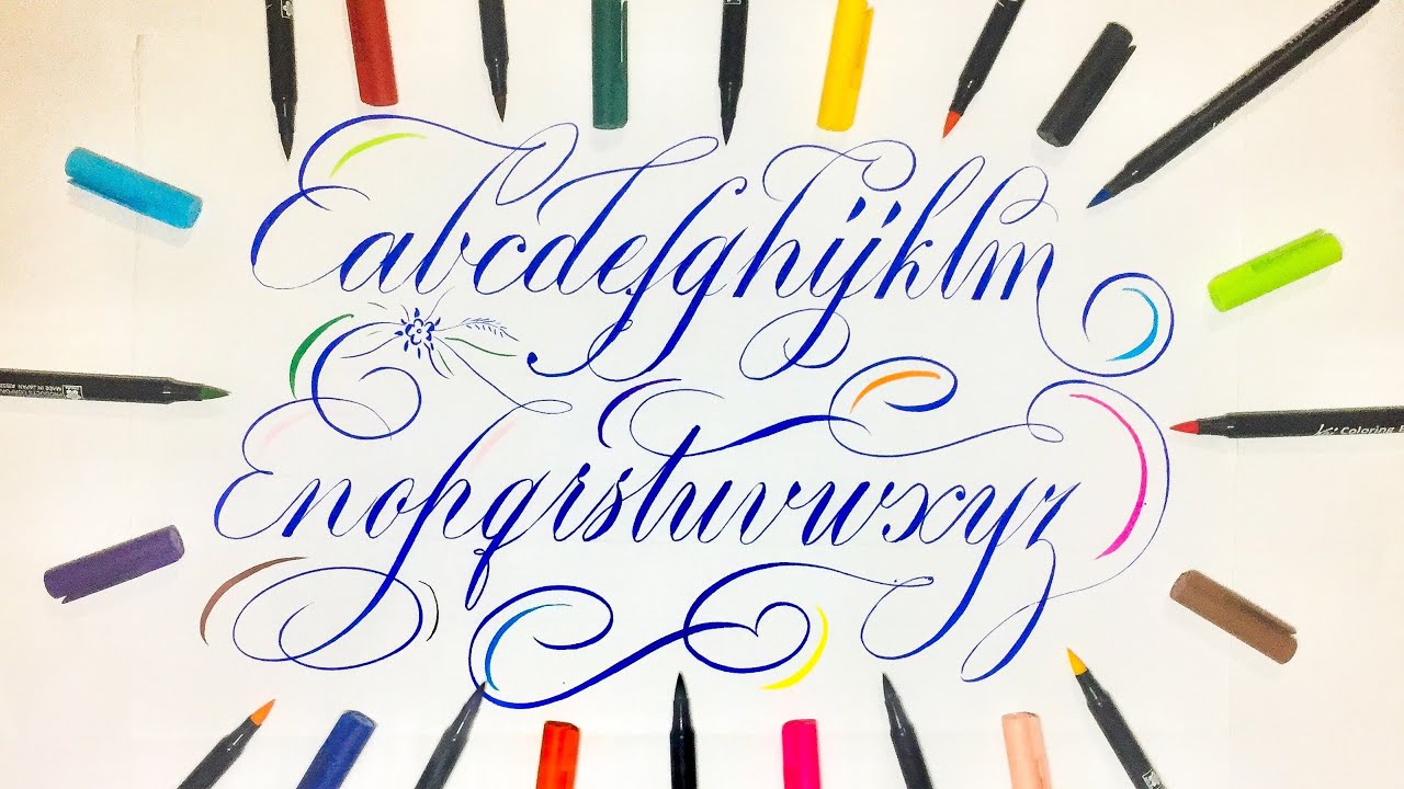 hand lettering| calligraphy| alphabets in copperplate calligraphy with brush markers
