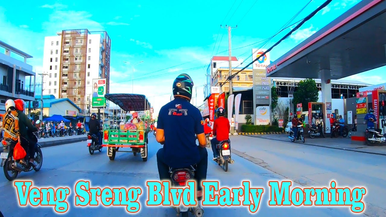 Early Morning Drive Tour on Veng Sreng Blvd. Bike tour Veng Srey Blvd early morning.