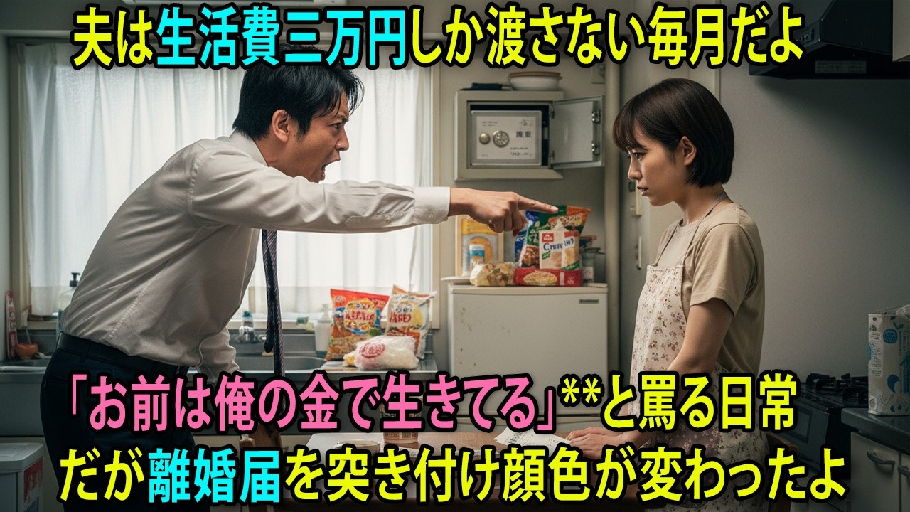 生活費はたった三万円「俺の金で生きてるだろ」と夫が嘲笑.だが私が離婚届を差し出した瞬間夫の顔が真っ青に.見下していた妻の衝撃の反撃に夫は絶望…