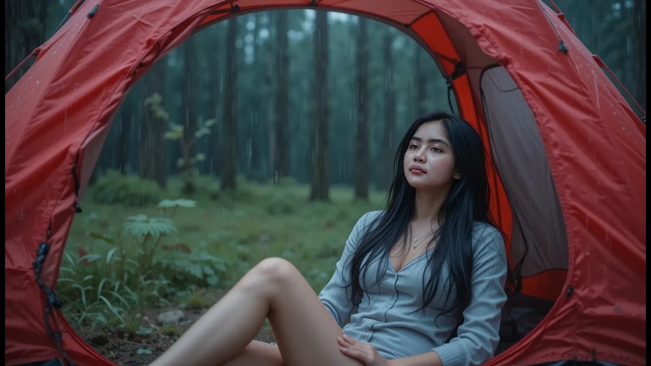 SOLO OVERNIGHT CAMPING IN THE RAIN - RELAXING IN THE TENT WITH THE SATISFYING SOUND OF NATURE - ASMR