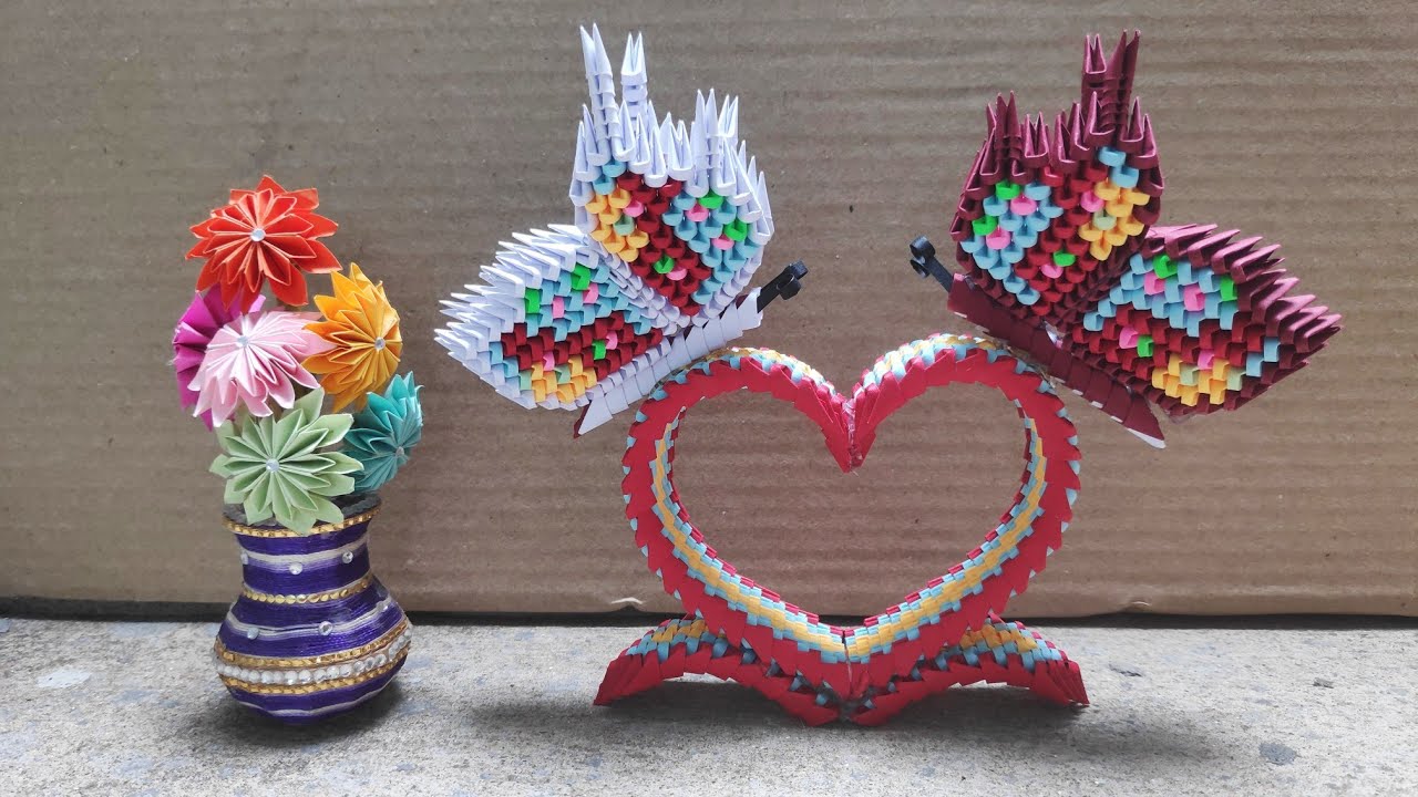 3d Origami Butterfly on Heart tutorial / Paper Butterfly on Heart Home Decoration idea