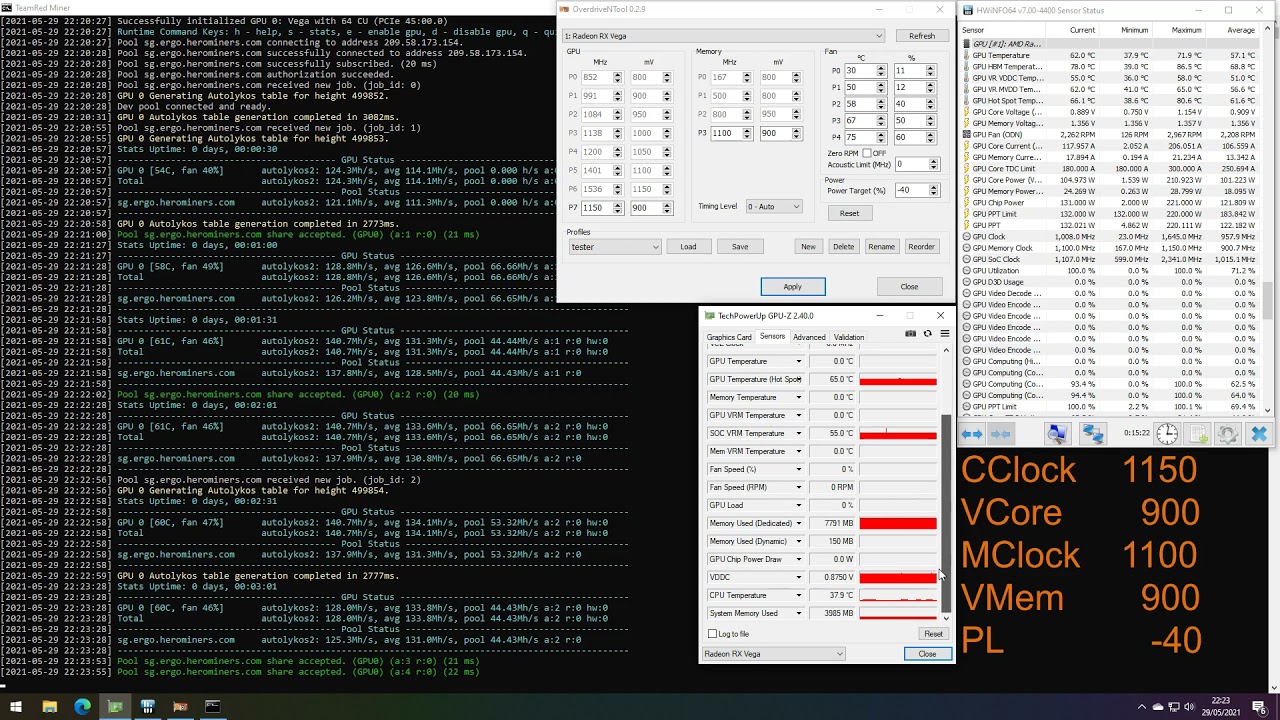 Radeon RX VEGA 64 8 Gb ERGO Mining Autolykos2 Hashrate Founders Edition Efficiency