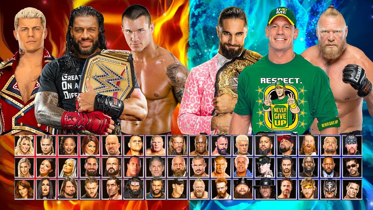Roman Reigns Randy Orton & Cody Rhodes Vs John Cena Brock Lesnar & Seth Rollins WWE 2K23