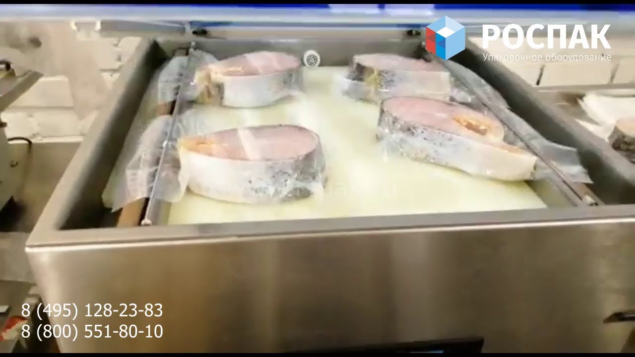 Запечатал свежие стейки семги в вакуум на упаковщике HVC-510T 2A