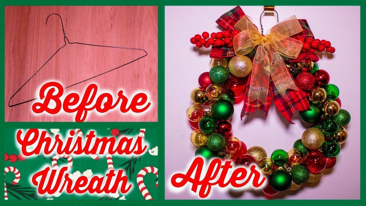 DIY CHRISTMAS WREATH MADE WITH ORNAMENTS OUT OF A CLOTH HANGER EASY | ARELI DURAZO