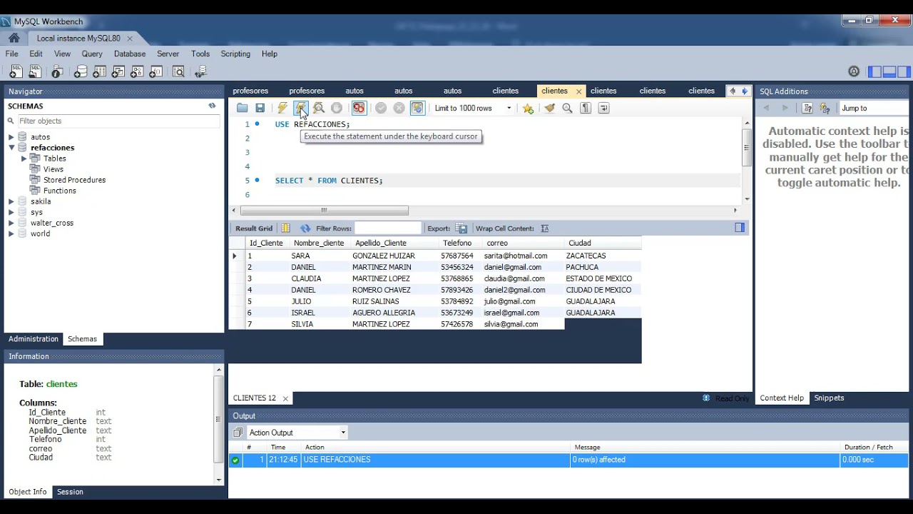 Manejo de la sentencia en MySQL Workbench