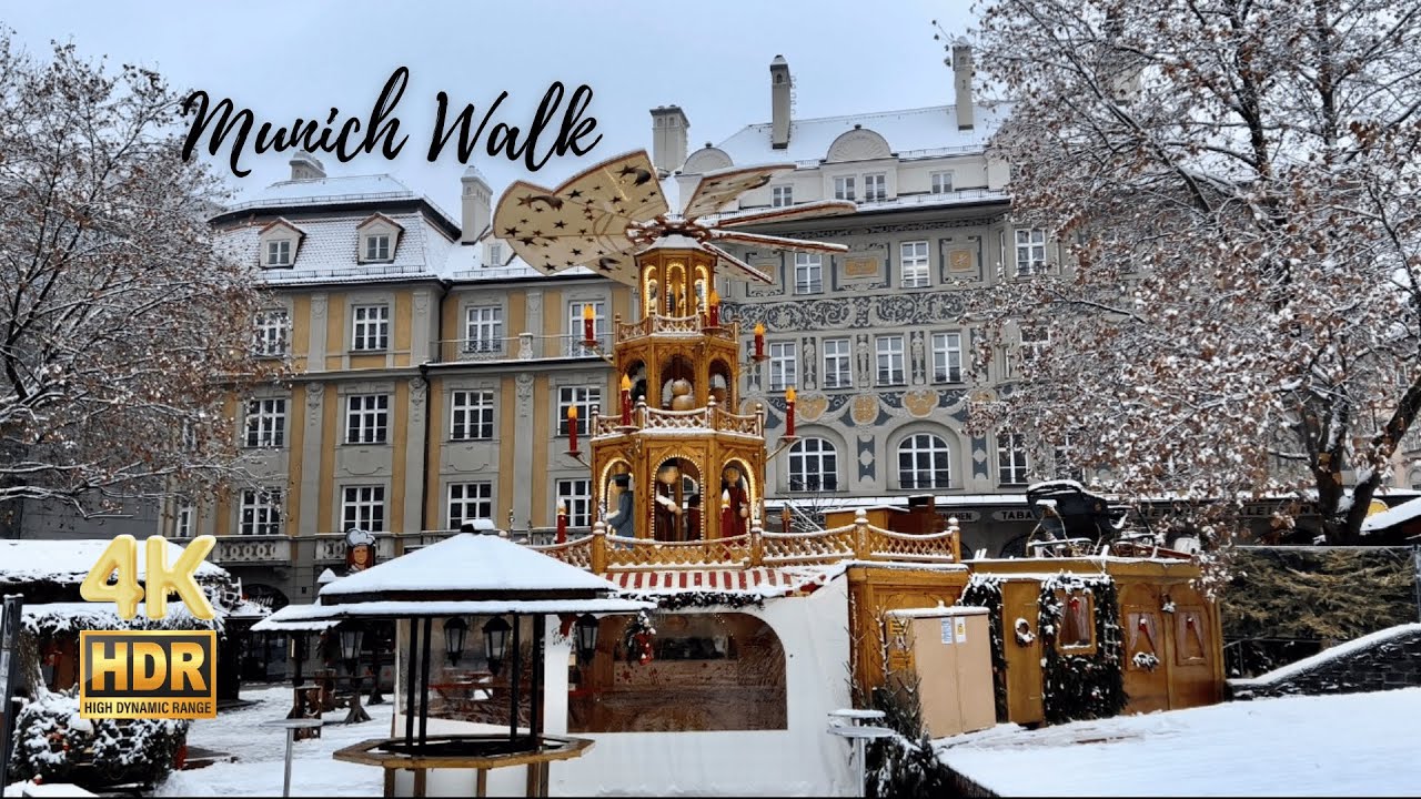 Munich Snow Walk - Sendlinger Tor to Hofbräuhaus  + Glockenspiel - 4K HDR
