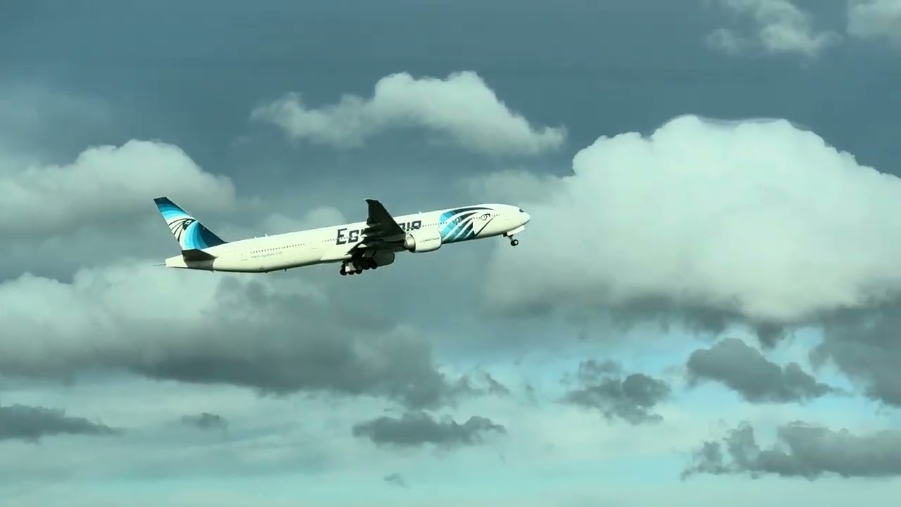 Egypt Air take-off from London Heathrow Airport as seen from Terminal 4 viewing deck