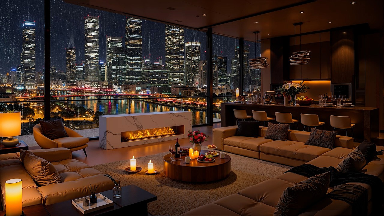 Boston Downtown on a Rainy Night 🌙 Luxury Apartment Ambience with Soothing Jazz Music to Study, Work