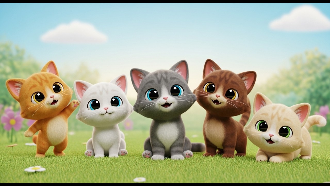 Five Little Kitten Friends Meow Meow Meow | Cute Cat Sounds & Counting Song