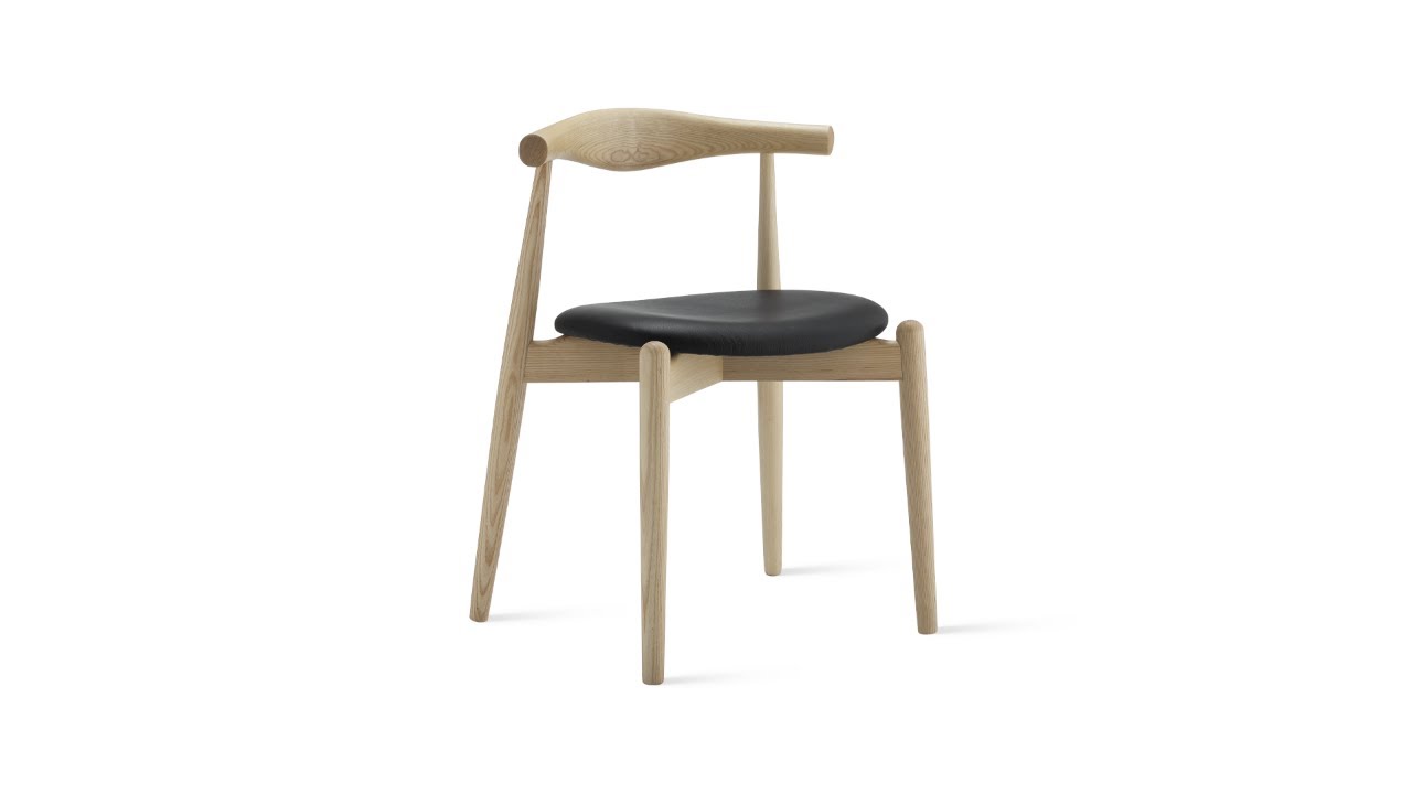 CH20 Style Elbow Chair - Ash - Black Leather - Inspired By Hans J Wegner