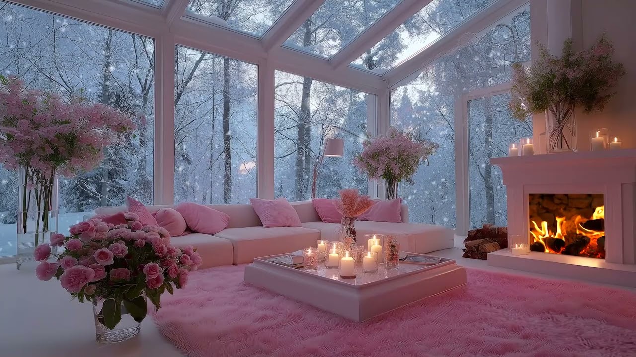 3 Hours Blizzard Night ❄️ Howling Wind & Cozy Fireplace Sounds