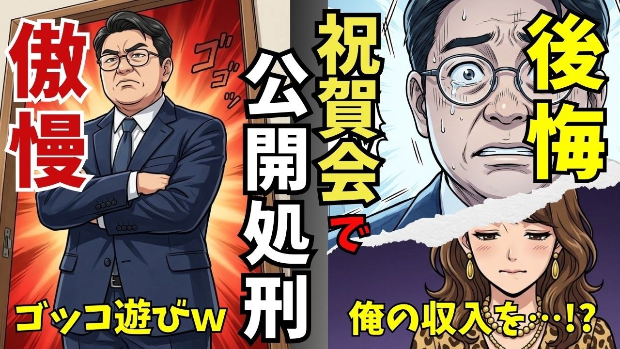 【漫画】「趣味のゴッコ遊びｗ」妻を見下す夫。祝賀会で真実を暴露され破滅…【リベンジ劇場】