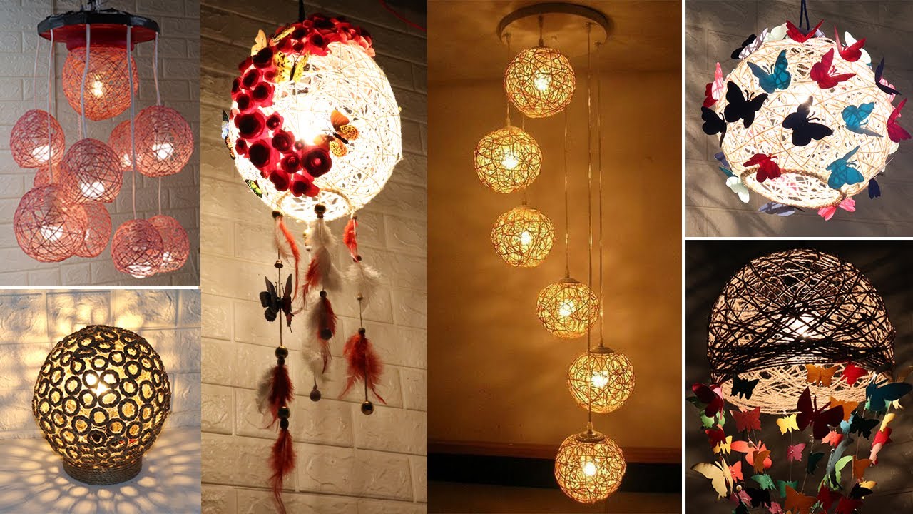 10 Лампа из джута с воздушным шаром | Идеи украшения дома своими руками