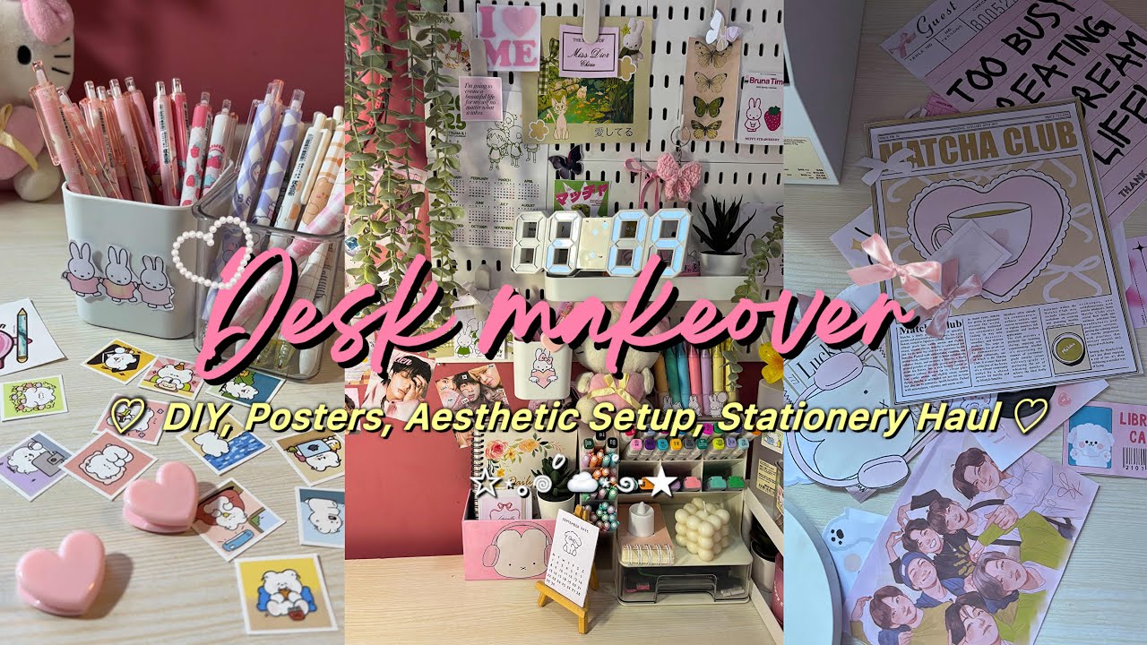 Aesthetic Desk Makeover 🎀| kawaii Stationery Haul, DIY , Desk Organization & Study setup✨
