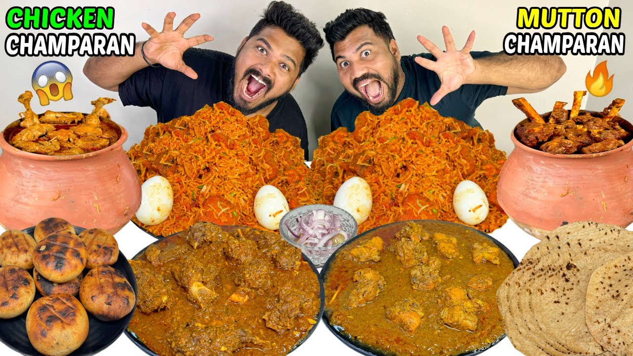 EATING CHAMPARAN CHICKEN,MATKA MUTTON,SPICY HANDI BIRYANI,LITTI, BUTTER TAWA ROTI MUKBANG😍🔥