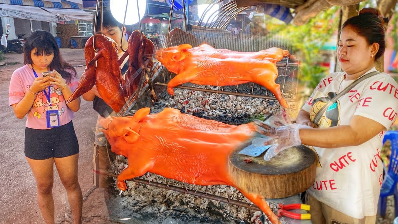 In just three hours, the street pork is sold out.#food #cambodianstreetfoodtour #porkdishes