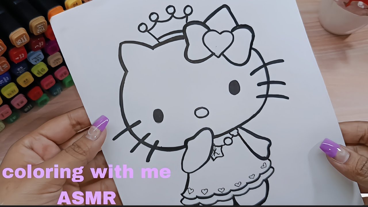 Satisfying Hello Kitty Coloring | Calm Art for Stress Relief✨💗👑#viralvideos #beautiful #kitty 