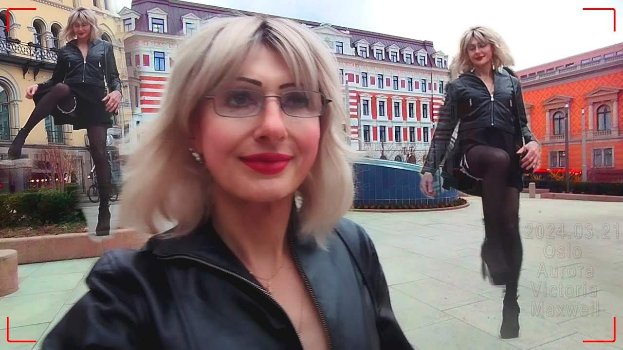 2024.03.21 Trans personer Oslo🪷  Mini skirt🐈 Leather jacket Nylon Heels💐 Aurora Victoria Maxwell 👠✨💝