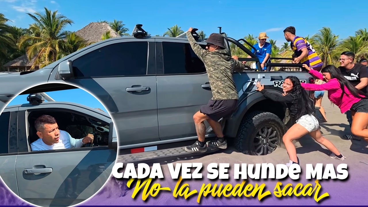 Camarónn afligido porque se le quedo atorada la troca en la Arena | Todos a empujar para sacarla