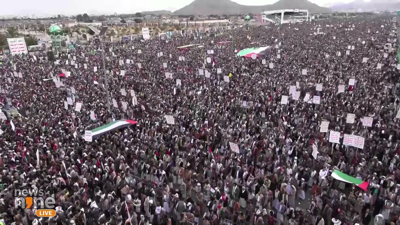 Big Breaking: Huge Massive Houthi Rally in Yemen: Aerial Views of Solidarity for Palestinians |News9