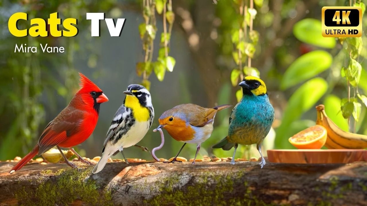 Happy Birds in a Fruit Garden 🐱🐦 | A Playful Paradise for Your Cat to Watch and Enjoy 🍊🍓