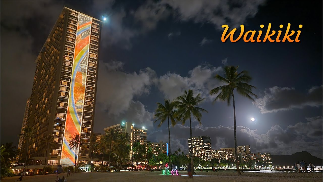 Waikiki Night Driving | Kalakaua Ave | Kuhio Ave | Hilton Hawaiian Village 🌴 Hawaii 4K Driving
