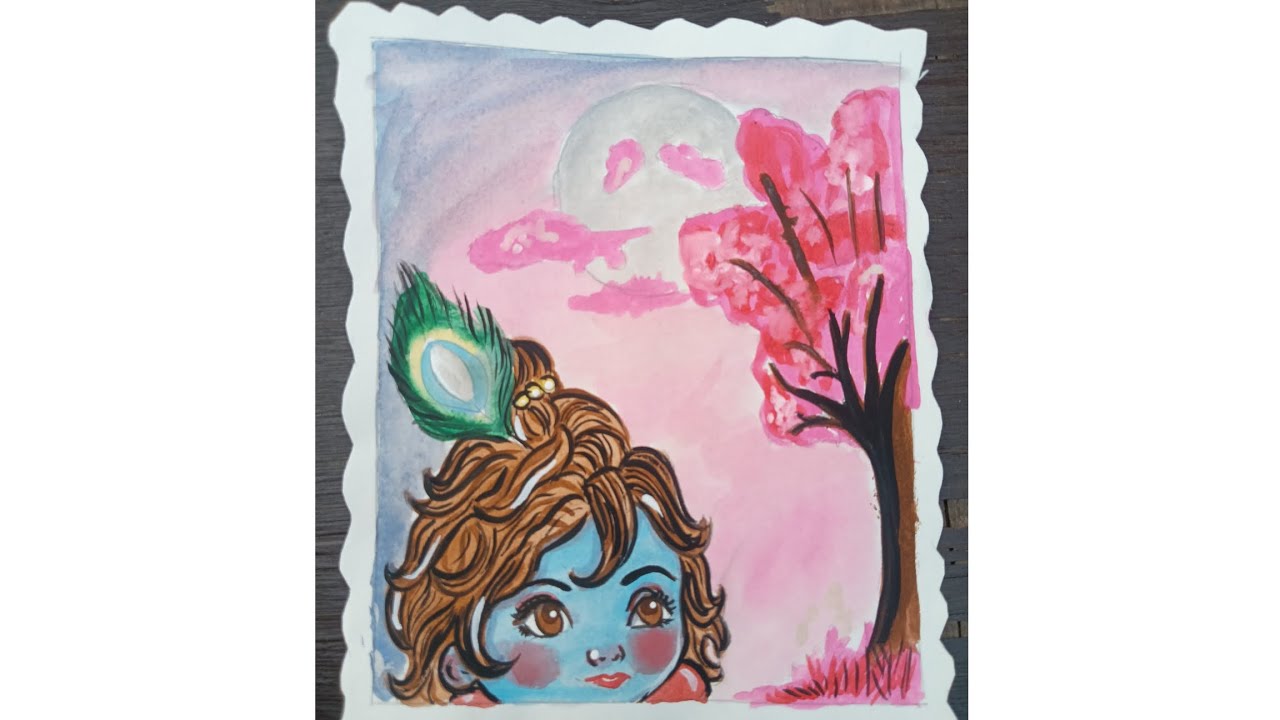 💖 Shree Krishna ji cute drawing with watercolor 💖 