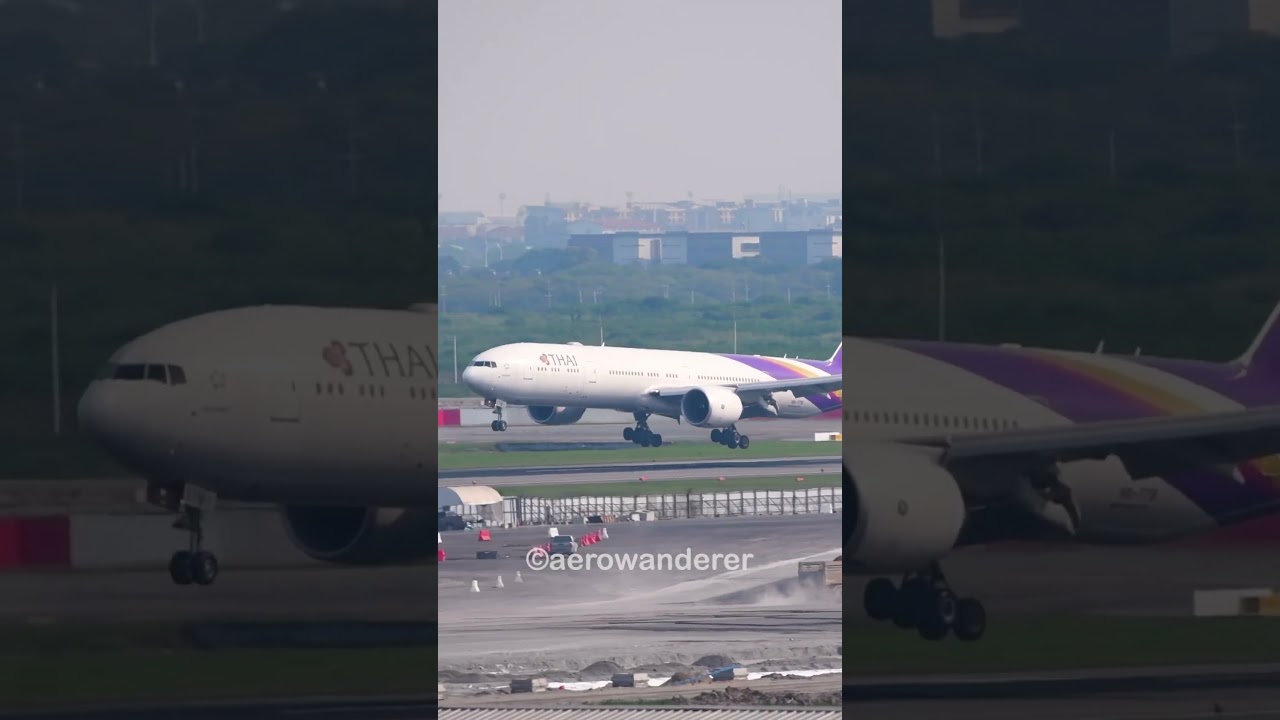 THAI AIRWAYS B777 landing at Bangkok Suvarnabhumi Airport #shorts #youtubeshorts #aviation #b777