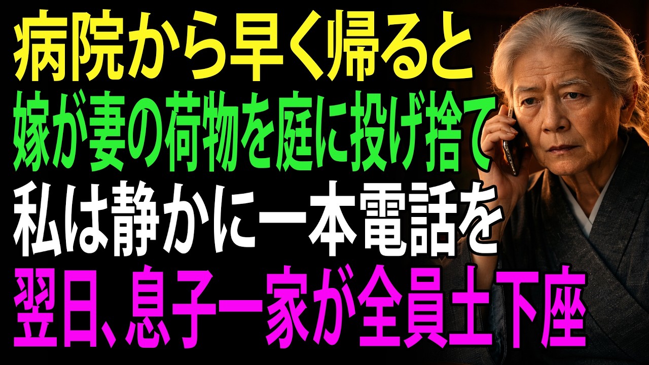 私が病院から早く帰宅すると、嫁が妻の荷物を庭に投げ捨てているのを見た。私は静かに一本の電話をかけた。そして翌日、息子一家はそろって跪いて謝ることになった。