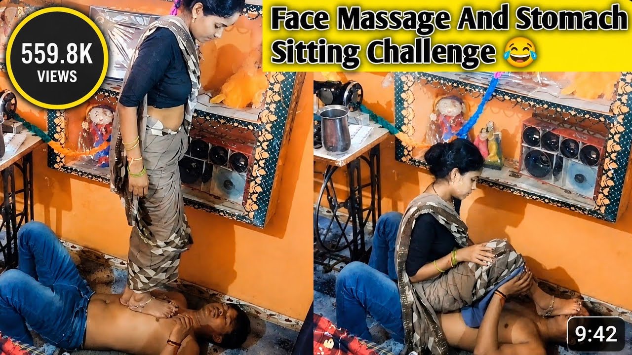 Feet Face Massage And Stomach Sitting Challenge|| Required For Entertainment 😄|| Sandeep Prank Wife