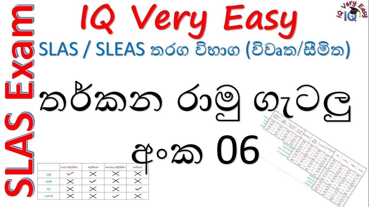 IQ Very Easy Lesson 11- Tharkana Raamu Getalu No 06 for SLAS Exam- Sinhalen