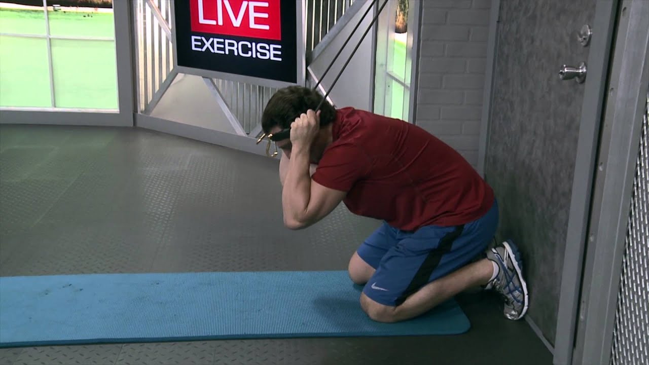Learn how to do Kneeling Abs Crunch (Back to Door) with resistance bands